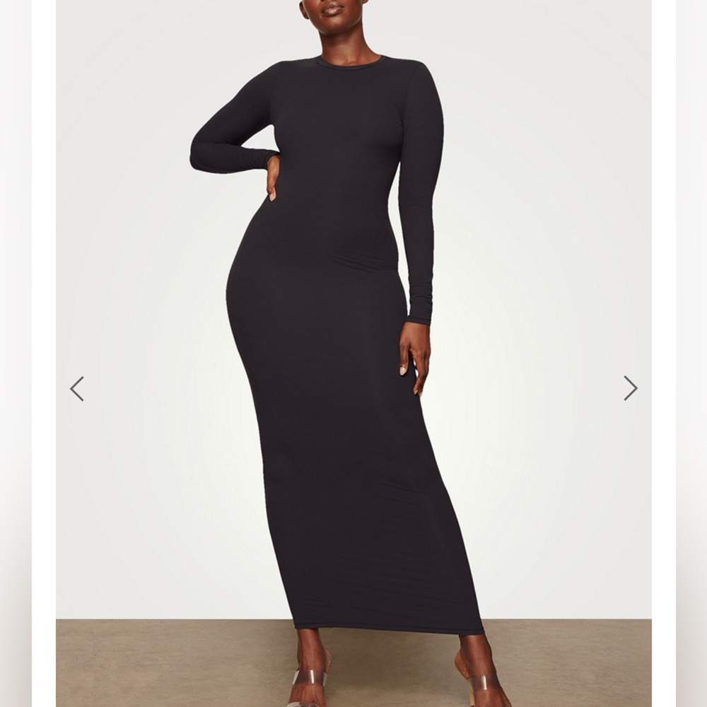 SKIMS Long Sleeve Black Bodycon Maxi Dress